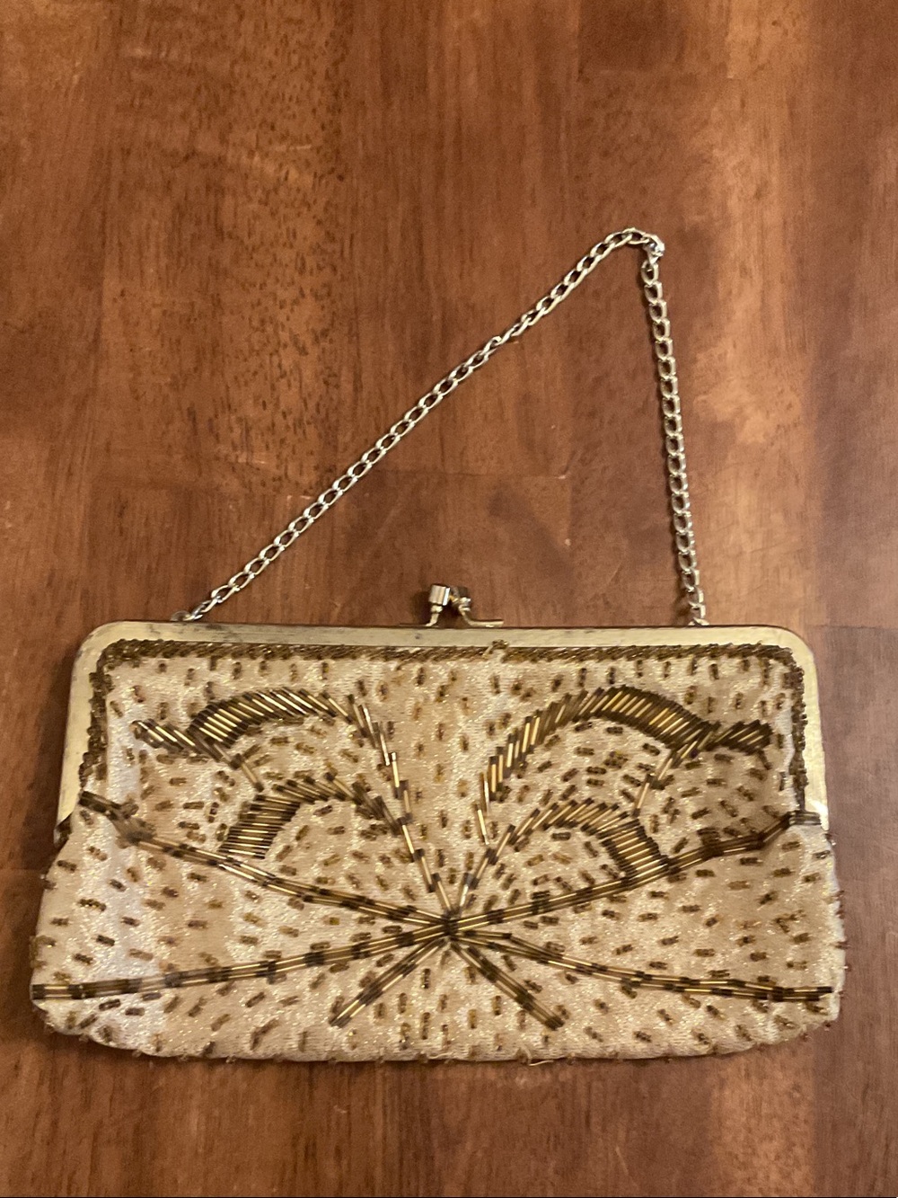 Walborg Gold Beaded Floral Evening Clutch with Chain